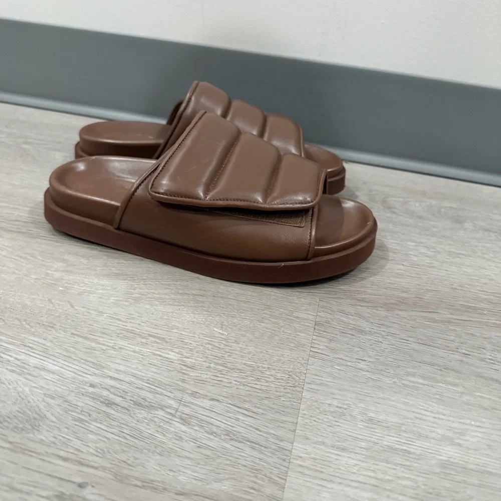 Gia Borghini Sandals Padded Strap Slides Quilted in Coffee Brown